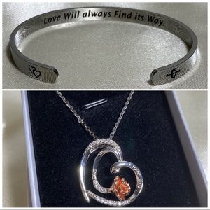 Cuff Bracelet Bangle Fodizi & Sterling Silver Rose Necklace Celestia BUNDLE OF 2